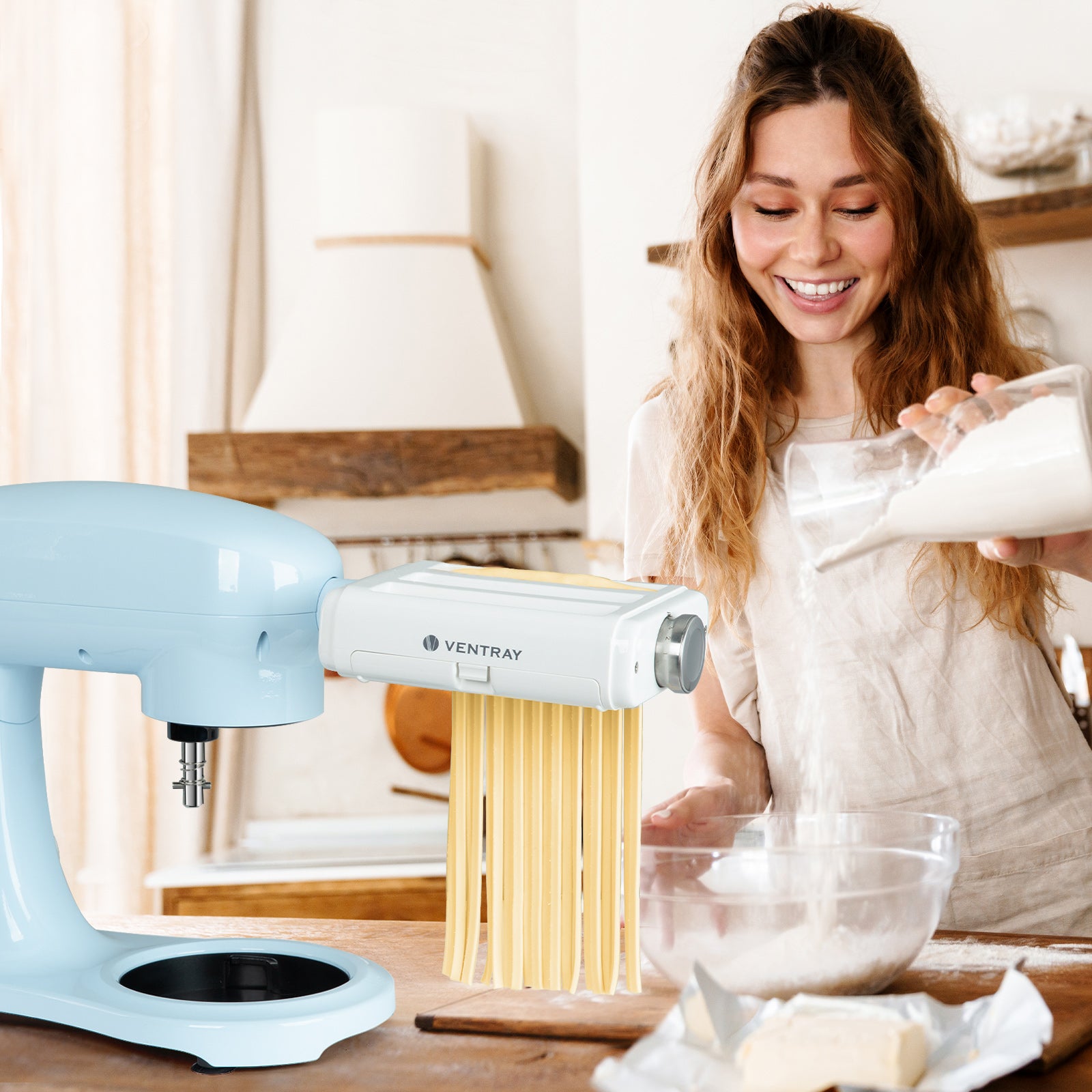 Pasta Maker Attachment for All Kitchenaid Stand Mixers,Noodle Ravioli Maker  3 in 1 Pasta Attachments Includes Dough Roller,Spaghetti Fettuccine